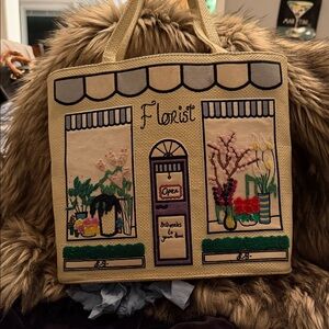 Guinness Striped Floral and Shoe Print Tote - Beige and Red